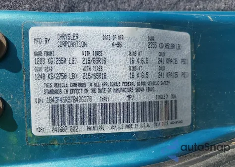 1996 Dodge Caravan Se/Sport z USA, uszkodzony, nr VIN 1B4GP45R9TB426378